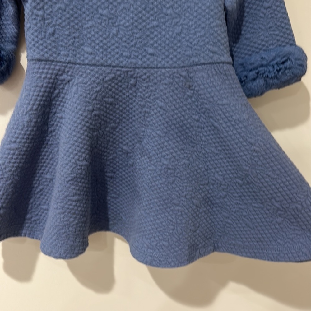 • Janie and Jack • Little Girls FLORAL JACQUARD FAUX FUR CUFF DRESS Blue - Picture 3 of 4